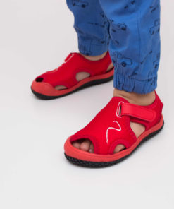 sandale rosii din panza pentru copii