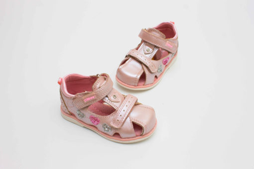sandale roz din piele pentru copii